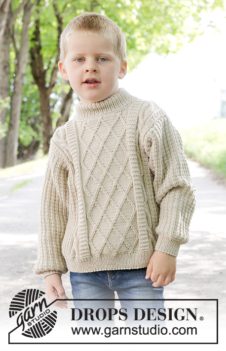 Ocean Ropes / DROPS Children 47-32 - Knitted sweater for children in DROPS Merino Extra Fine. The piece is worked bottom up with relief-pattern and cables. Sizes 2 to 12 years.