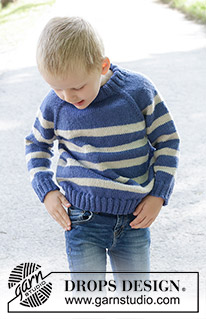 Meet the Captain / DROPS Children 47-5 - Strikket bluse til børn i DROPS Karisma. Arbejdet strikkes oppefra og ned med striber, dobbelt halskant og raglan. Størrelse 2 – 12 år.