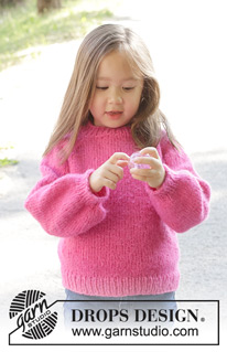 Cherry Soda / DROPS Children 47-9 - Pull tricoté de haut en bas, pour enfant, en DROPS Air. Se tricote avec emmanchures raglan et manches bouffantes. Du 2 au 12 ans.