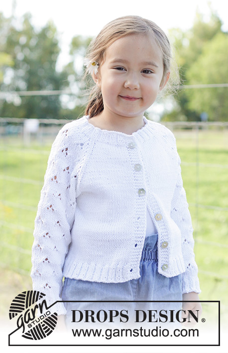 Daisy Fields Cardigan / DROPS Children 48-2 - Knitted jacket for children in DROPS Muskat. The piece is worked top down with raglan, lace pattern on the sleeves and I-cord bands. Sizes 2 – 12 years.