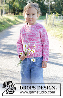 Strawberry Sprinkle / DROPS Children 48-5 - Strikket bluse til børn i to tråde DROPS Flora eller to tråde DROPS Alpaca. Arbejdet strikkes oppefra og ned i glatstrik med raglan. Størrelse 2 – 12 år.