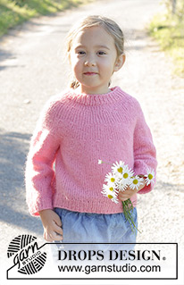 Bright Strawberry Sweater / DROPS Children 48-6 - DROPS Air lõngast ülevalt alla kootud ümara passega džemper 3 kuni 14 aastasele lapsele