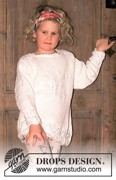 White Butterfly / DROPS Children 6-12 - DROPS Children’s knitted jumper in Muskat Soft with Butterfly in Texture.