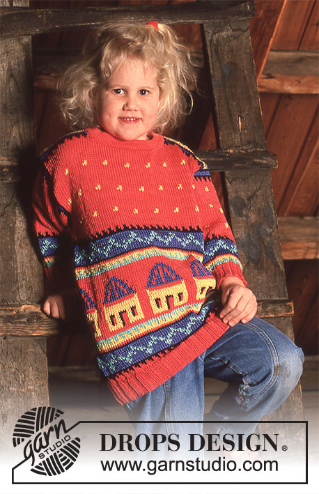 Summer House / DROPS Children 6-17 - Sweater in Muskat with House Design
