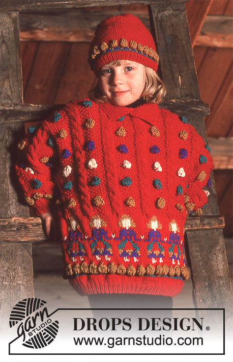 Konfetti / DROPS Children 6-6 - Sweater in Alaska and Hat in Karisma with bobbles