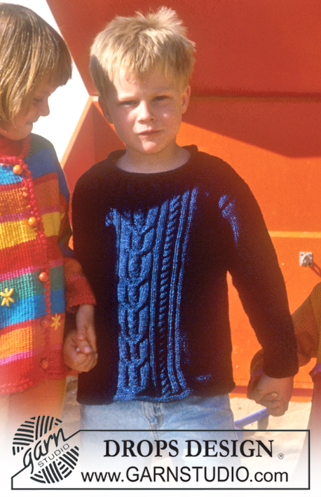 DROPS Children 8-2 - Jumper with cable pattern in Denim 