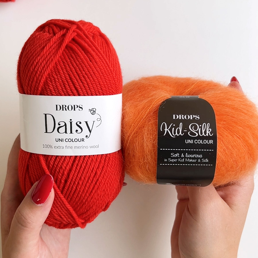 Yarn combinations knitted swatches daisy20-kidsilk49