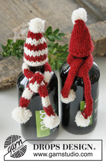 North Pole Pals / DROPS Extra 0-1001 - Noël DROPS : Bonnet et écharpe  DROPS pour bouteille, en  ”Nepal”. 