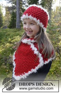 Santa's Little Helper / DROPS Extra 0-1004 - Knitted neck warmer and headband for children in DROPS  Snow. Pieces are worked in moss stitch and crochet edge. Size 3 - 12 years. Theme: Christmas