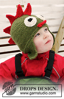 Rhaegal / DROPS Extra 0-1018 - Knitted dragon hat for children in DROPS Alaska. Piece is worked with ear flaps. Size 3 - 12 years. 