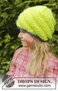 Citrus Cupcake / DROPS Extra 0-1026 - Knitted DROPS hat with spiral pattern in Peak or Snow.