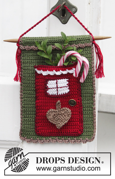 Christmas Treat / DROPS Extra 0-1070 - Noël DROPS : Calendrier de porte DROPS au crochet, avec poche, en Cotton Viscose.