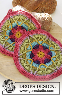 Colourful Spring / DROPS Extra 0-1103 - DROPS Easter: Crochet DROPS pot holders with star in ”Paris”.