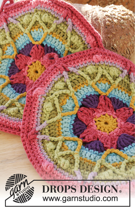 Colourful Spring / DROPS Extra 0-1103 - DROPS Easter: Crochet DROPS pot holders with star in ”Paris”.