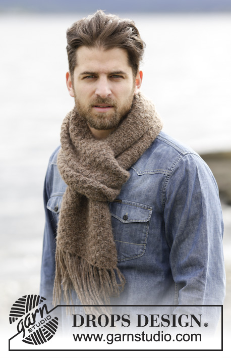 Fairbanks / DROPS Extra 0-1154 - Men's knitted scarf in DROPS Air, with texture and fringes.