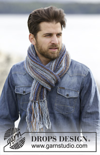 Seward / DROPS Extra 0-1155 - Knitted DROPS scarf for men in garter st with fringes, worked alongside in ”Big Delight”.