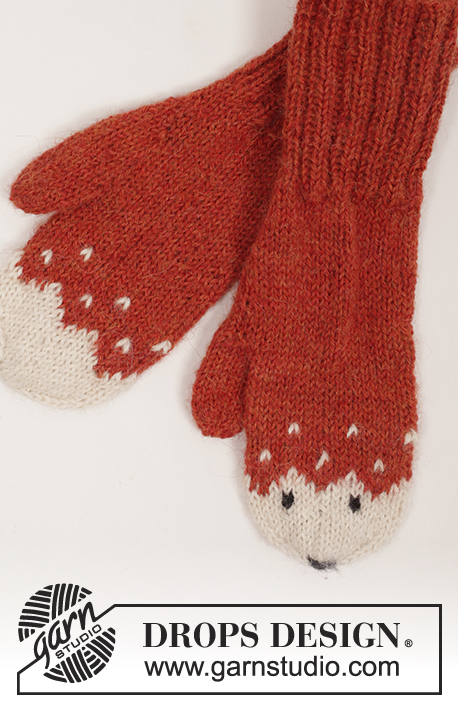 Miss Fox / DROPS Extra 0-1217 - DROPS souprava: rukavice – palčáky, čepice a ponožky s liščím vzorem pletené z příze Alpaca. Velikost: 0 měsíců – 14 let.