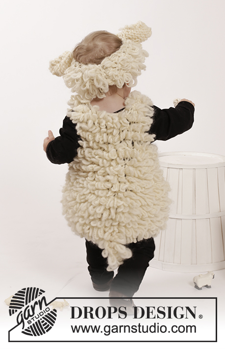 Counting Sheep / DROPS Extra 0-1224 - Conjunto ovelha em tricô com colete e fita em ponto de argolas para o cabelo para criança em DROPS Snow e DROPS Nepal. Tamanhos 2 - 6 anos.