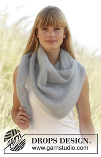 Freestyle / DROPS Extra 0-1269 - Knitted DROPS shawl in garter st with eyelet row in ”Kid-Silk”.