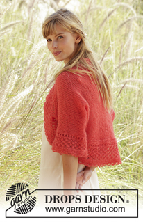 Tea Rose / DROPS Extra 0-1275 - Knitted DROPS bolero with blackberry pattern and crochet edges in ”Brushed Alpaca Silk”. Size: S - XXXL.