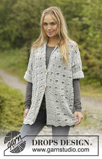Silver Rain / DROPS Extra 0-1310 - Crochet DROPS jacket with seamless sleeves and wave pattern in ”Merino Extra Fine”. Sizes S/M - XXXL.