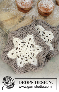 A Star is Baked / DROPS Extra 0-1339 - Crochet pot holders with treble groups in star for Christmas in DROPS Muskat.
