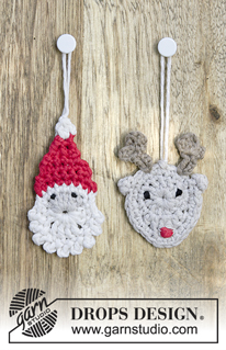 Jolly Good Mates / DROPS Extra 0-1348 - Père Noël et renne au crochet, en DROPS Cotton Light.