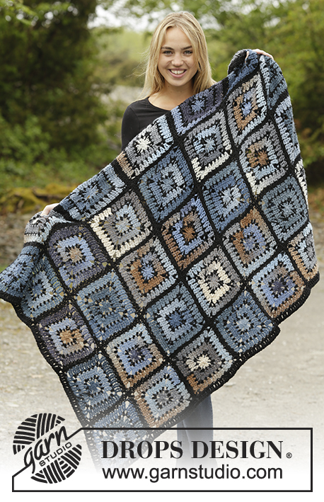 Turn Around / DROPS Extra 0-1363 - Crochet blanket with squares in DROPS Big Delight and DROPS Alaska.