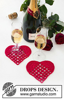 Time for Romance / DROPS Extra 0-1417 - Dessous de verre crochetés pour la Saint-Valentin, en DROPS Paris.