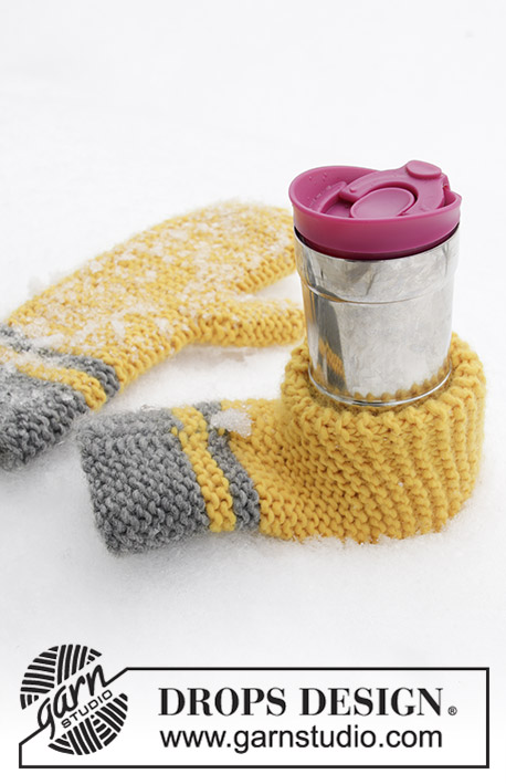 Keep It Warm / DROPS Extra 0-1422 - Knitted mitten and beer mitten in DROPS Snow. Stripes and garter stitch. Theme: Easter.