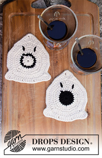 Boo and Boo-Hoo / DROPS Extra 0-1425 - Crocheted ghost shaped coaster in DROPS Paris. Worked in a circle in the round. Theme: Halloween.
