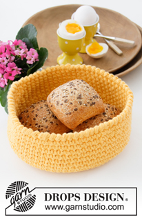 Sunny Basket / DROPS Extra 0-1456 - Crocheted basket in 2 strands DROPS Paris. Theme: Easter.