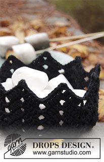 Bowl of Teeth / DROPS Extra 0-1458 - Crocheted basket with lace pattern in DROPS Paris. Theme: Halloween