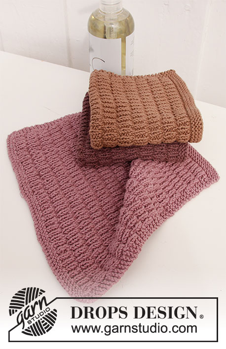 Spa Time / DROPS Extra 0-1492 - Knitted cloths with structured pattern in DROPS Safran. The piece is worked back and forth.