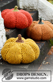 Hello Cinderella / DROPS Extra 0-1540 - Knitted pumpkin pillow in 2 strands DROPS Snow. Theme: Halloween.