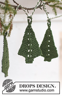 Forest Garland / DROPS Extra 0-1544 - Knitted Christmas tree decoration in DROPS Paris. The piece is worked top down with garter stitch. Theme: Christmas.