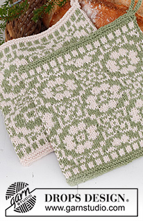 Forest Flowers / DROPS Extra 0-1552 - Knitted pot-holders with Nordic pattern in DROPS Belle. Theme: Christmas.