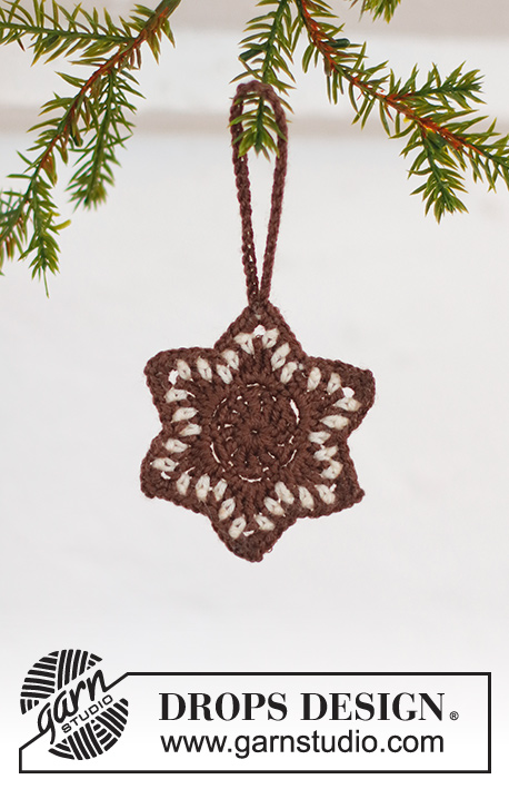Gingerbread Stars / DROPS Extra 0-1554 - Gehaakte gemberbrood ster in DROPS BabyMerino. Thema: Kerst.