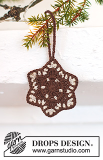 Gingerbread Stars / DROPS Extra 0-1554 - Perníková hvězdička – ozdoba háčkovaná z příze DROPS BabyMerino. Motiv: Vánoce