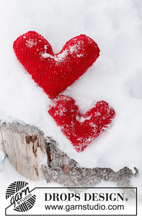 Winter's Love / DROPS Extra 0-1556 - Serca na drutach z włóczki DROPS Merino Extra Fine. Temat: Boże Narodzenie.