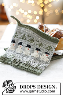Snowman Time Potholders / DROPS Extra 0-1575 - Knitted pot-holders with Nordic pattern, snowmen and Christmas trees in DROPS Cotton Light. Theme: Christmas.