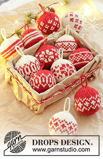 New Traditions / DROPS Extra 0-1601 - Vánoční ozdoby - baňky s norským vzorem pletené v kruhových řadách z příze DROPS Lima. Motiv: Vánoce.