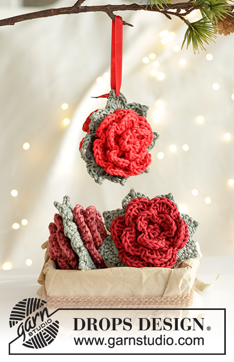 Flower Favors / DROPS Extra 0-1606 - Flor crochetada em DROPS Muskat. Tema: Natal.