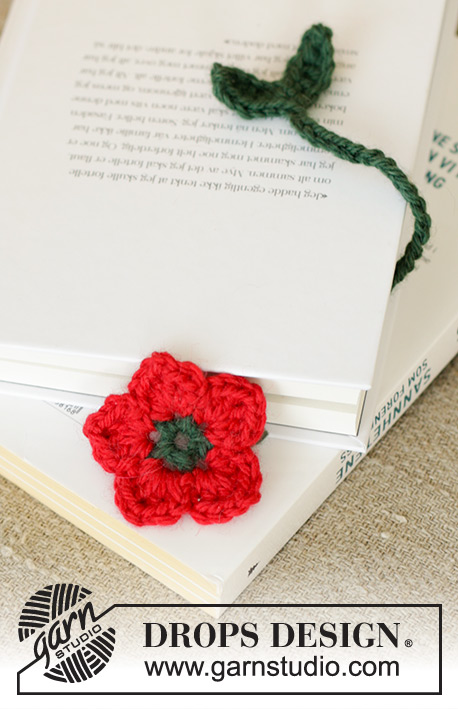 Flower Quotes / DROPS Extra 0-1618 - Crocheted flower book-mark in DROPS Nepal. Theme: Christmas.