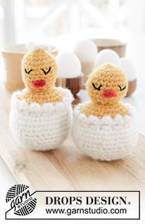 Happy Easter Hatch / DROPS Extra 0-1623 - Pintainho num ovo de Páscoa crochetado em DROPS Air. Tema: Páscoa.