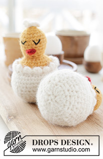 Happy Easter Hatch / DROPS Extra 0-1623 - Pintainho num ovo de Páscoa crochetado em DROPS Air. Tema: Páscoa.