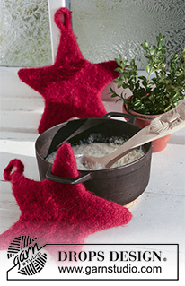 5 Stars Dinner / DROPS Extra 0-529 - Felted star shaped potholders in DROPS Snow. Theme: Christmas.