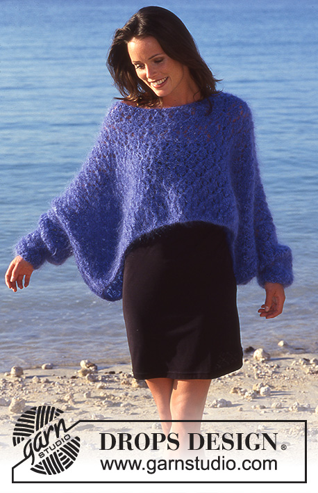 Blue wave / DROPS Extra 0-57 - Wide DROPS sweater in Vienna with lace pattern