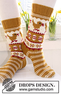 Pio Pio / DROPS Extra 0-625 - Knitted DROPS socks in ”Karisma” with Easter pattern. 