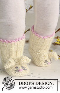 Bunny Toes / DROPS Extra 0-634 - DROPS Easter bunny booties in ”BabyMerino” and ”Kid-Silk”.